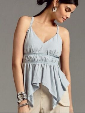 Anthropologie Baby Doll Goddess Light Blue Handkerchief-Hem Cami, size S
